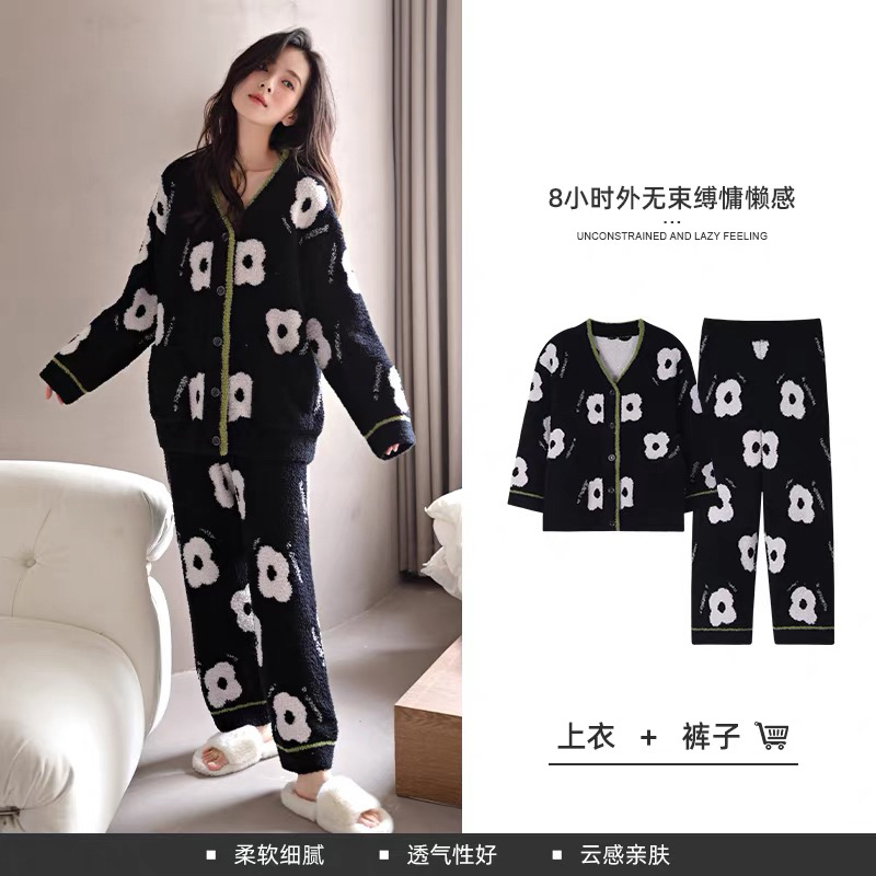 500-550女秋冬冬季字母睡袍女士长款睡衣外穿家居服睡裙浴袍