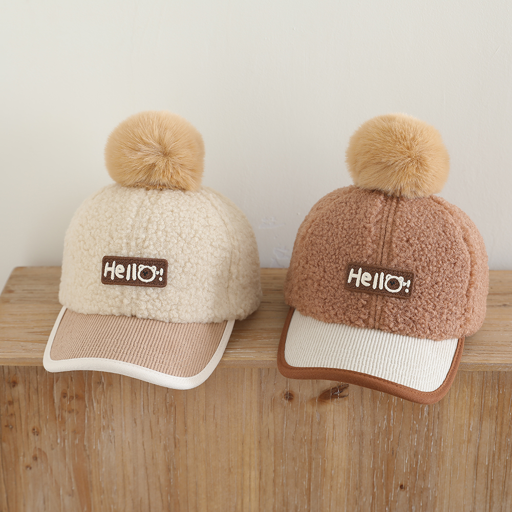 6-12岁男童潮款加绒帽子秋冬款男童帽子毛钱毛绒字母棒球帽女童帽