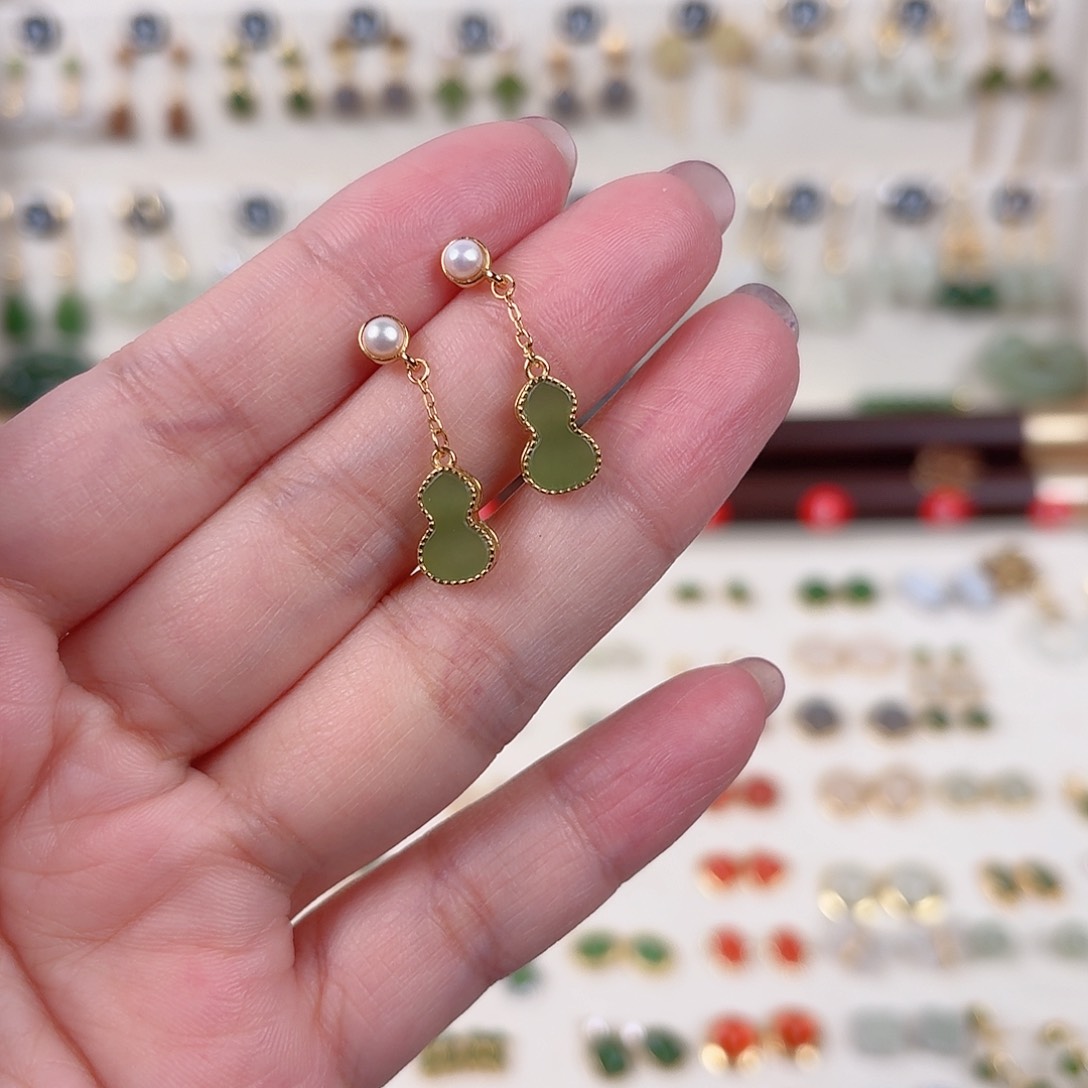 银S925镶嵌和田玉耳饰