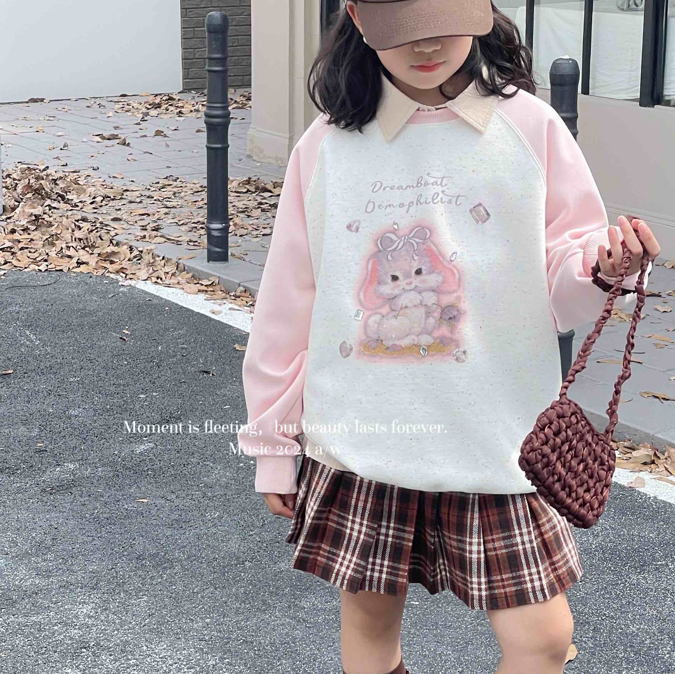 木莎女童春秋款卫衣98060 卡通百搭洋气女生中大童上衣拼接卫衣靓