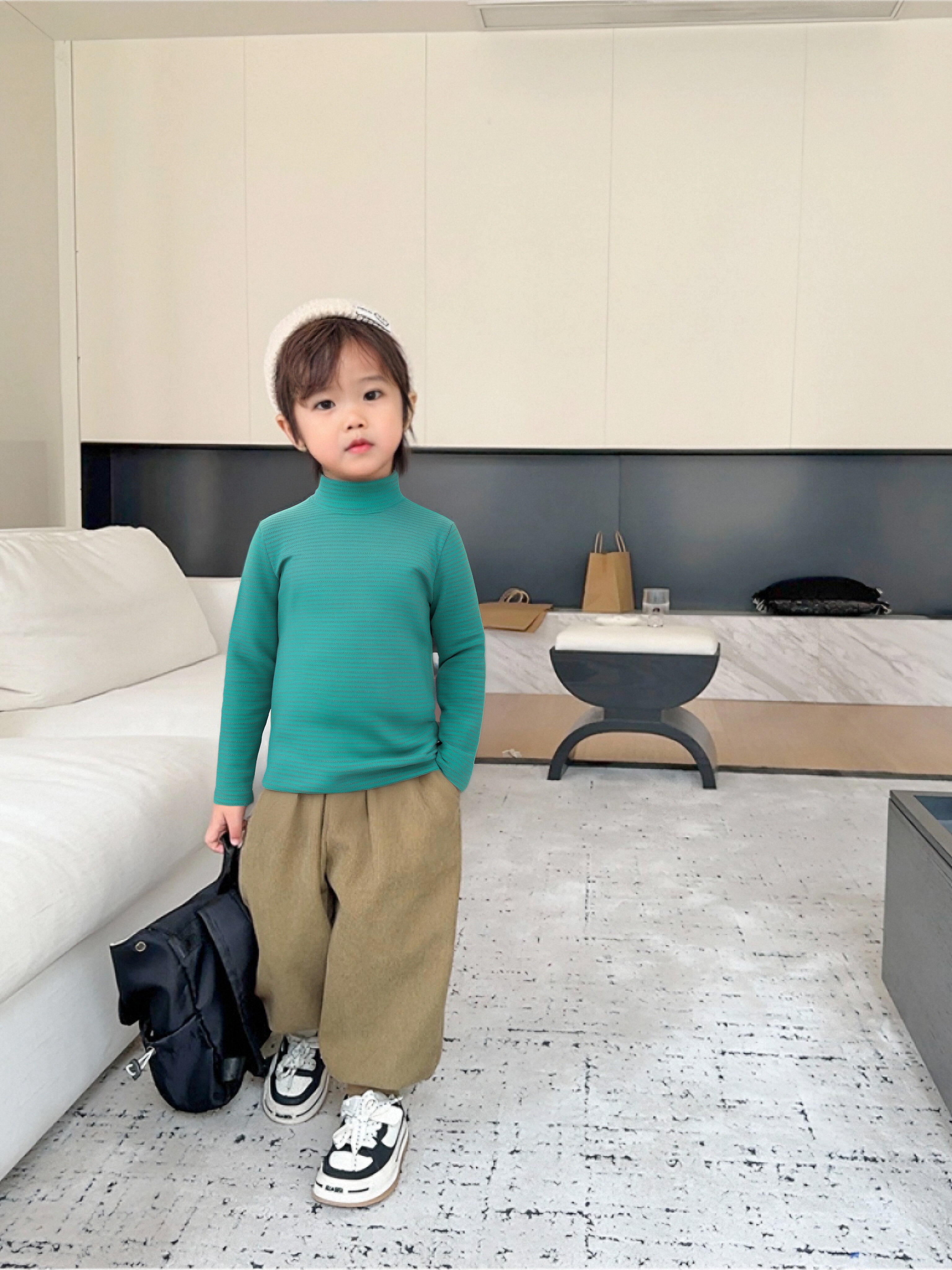 经典条纹设计感保暖卫衣打底上衣小高领叠穿儿童中大童上衣H874