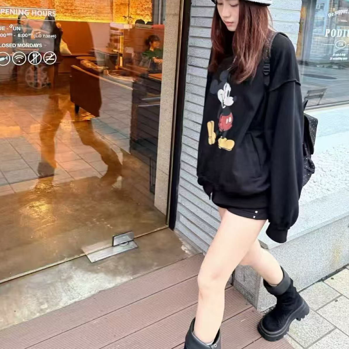 韩国加绒落肩袖圆领卫衣（no退换）