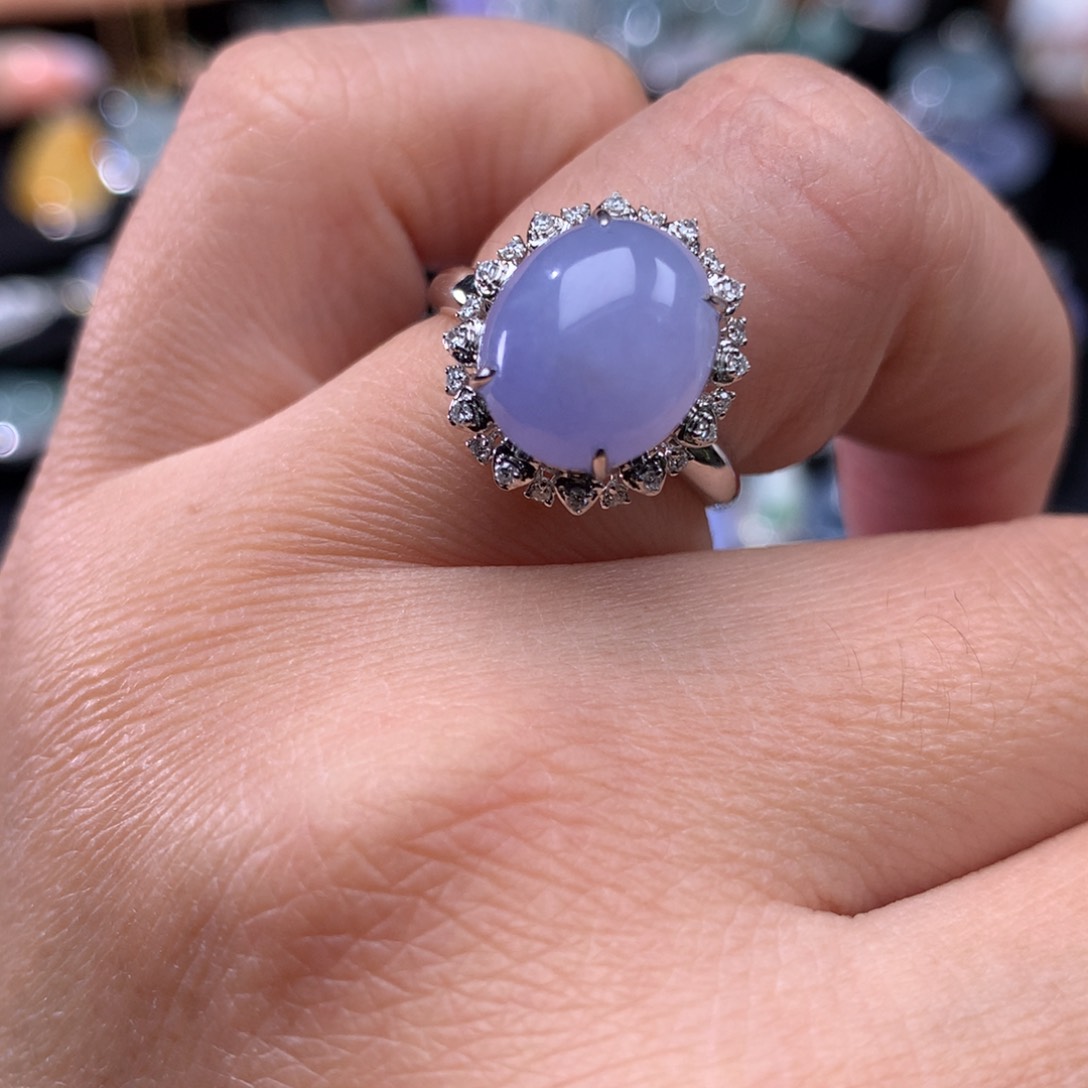 18K金镶嵌戒指翡翠紫罗兰蛋面戒指