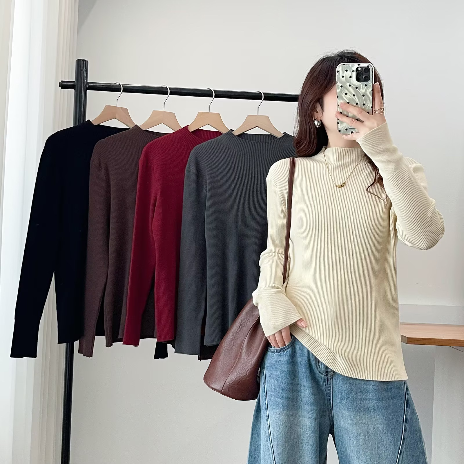 冬季堆堆领秋冬针织衫通勤风长袖大码毛针织衫