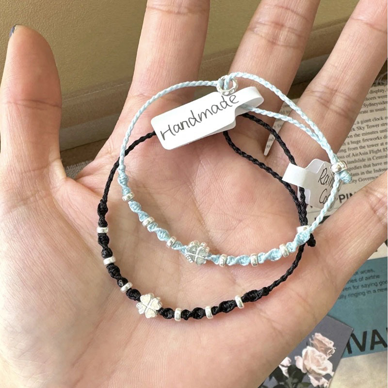 合金布艺手链 新款四叶草手工编织小众独特幸运星可调节手链