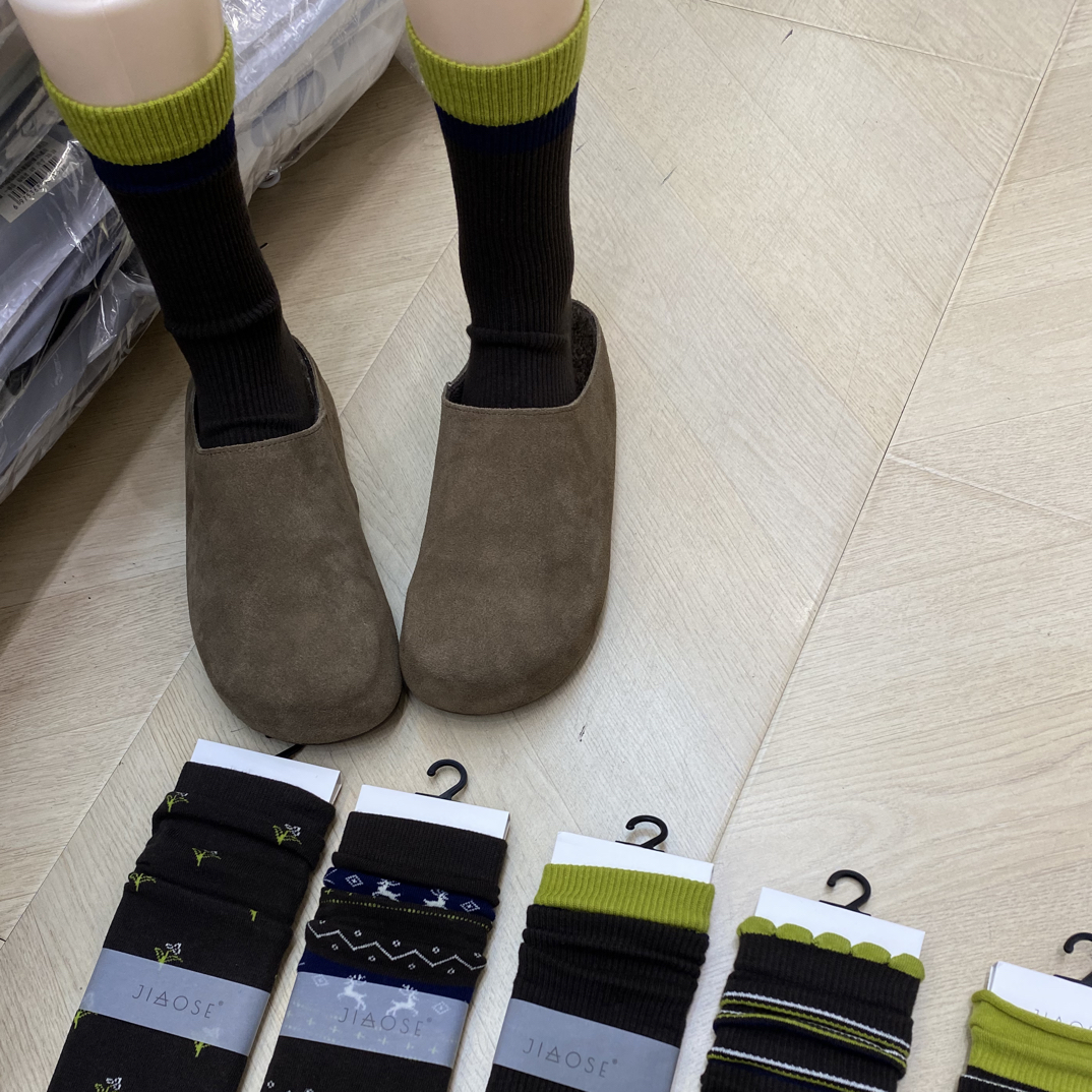 韩货咖色系秋冬条纹街头风休闲日系冬季休闲堆堆袜