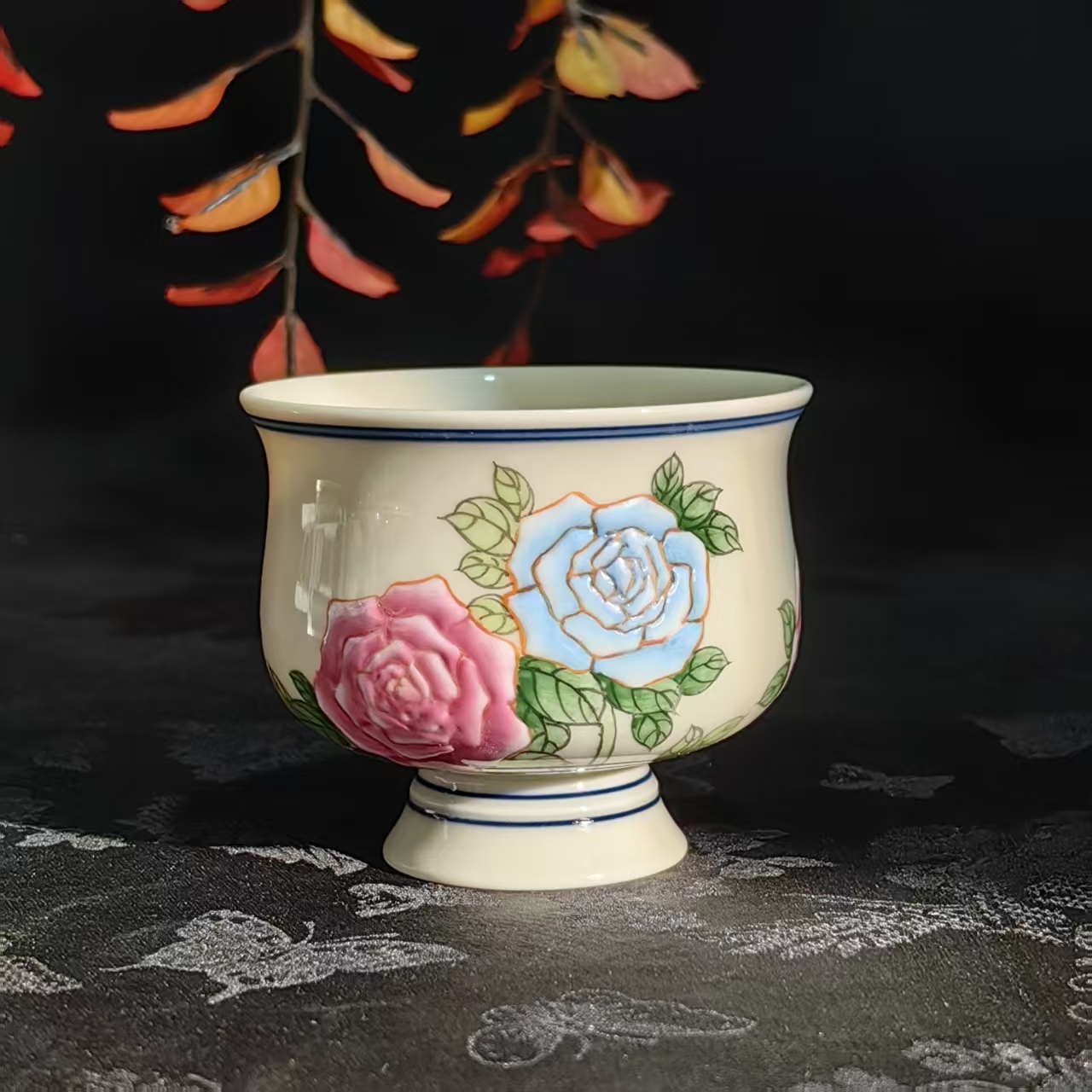 觅纤 粉彩玫瑰花主人杯 MQ375