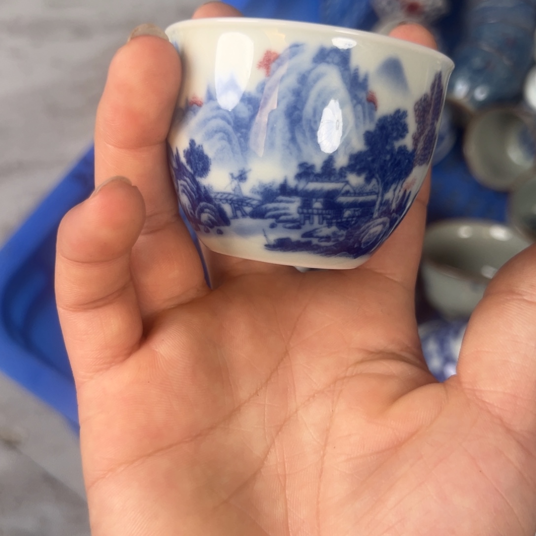 白青花富春山居图小客杯