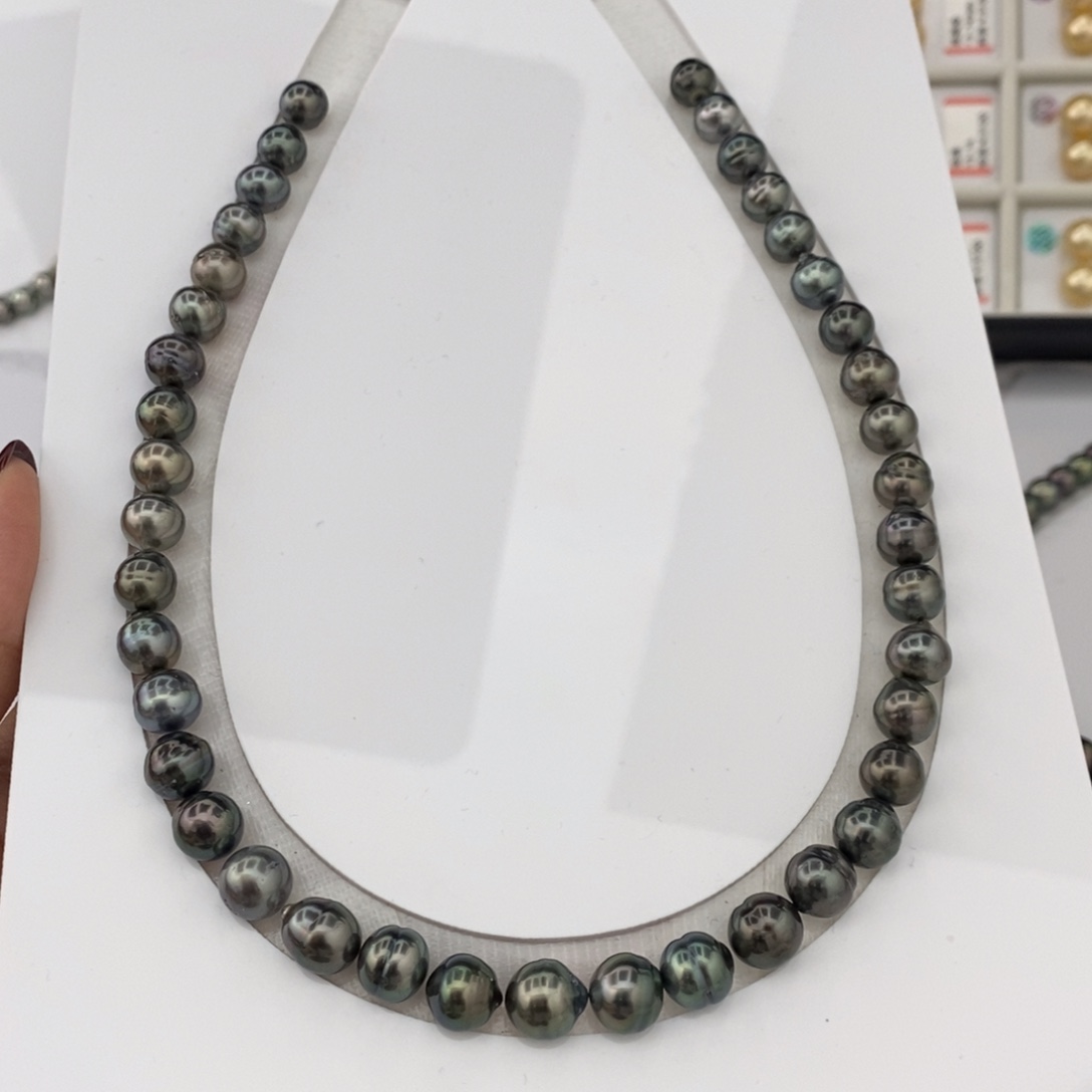 颈饰未镶嵌海水珍珠大溪地螺纹炫彩项链8-10mm40颗买断价无鉴赏
