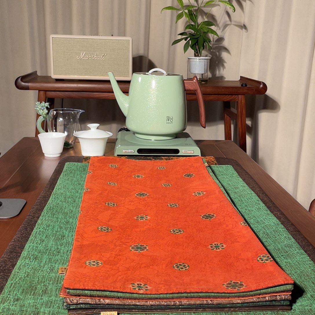 手工艺品琉璃慢蓝茶席红色宝相花