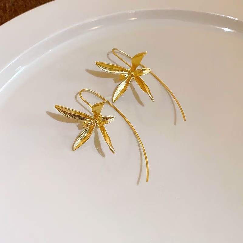铜合金耳饰 日韩植物花卉气质新中式金色耳环超仙精致耳饰2054