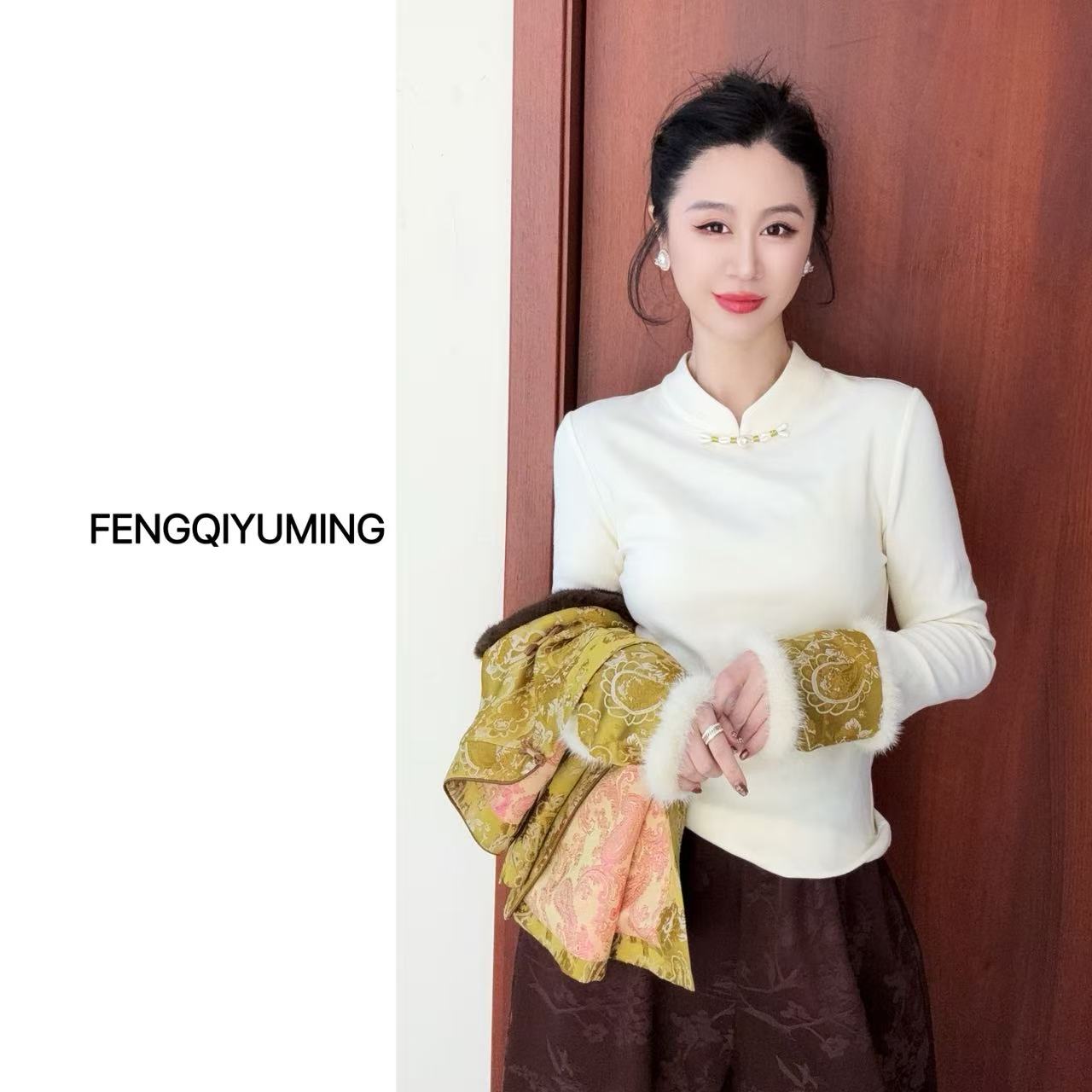 【墨羽金枝打底衫】新中式时尚复古水貂毛秋冬打底上衣