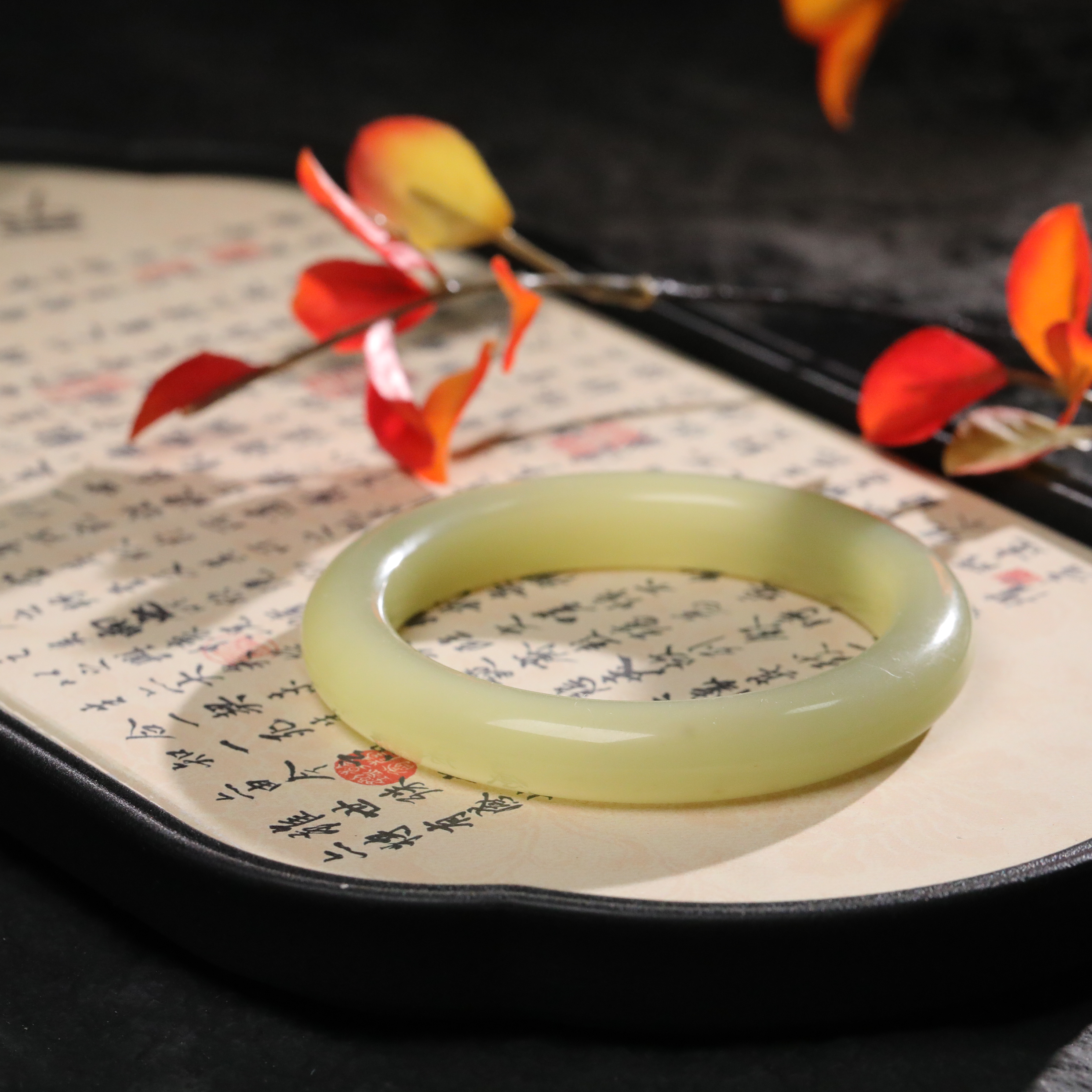 【雾心】高品质天然和田玉黄口鸡油黄羊脂手镯色匀色正结构紧密油润