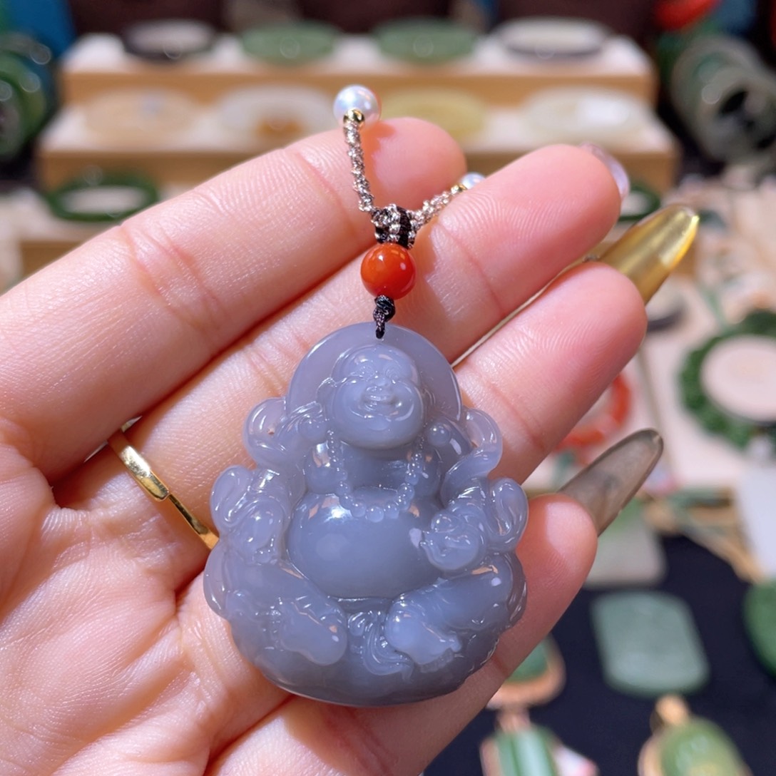 和田玉高品烟紫佛公未镶嵌