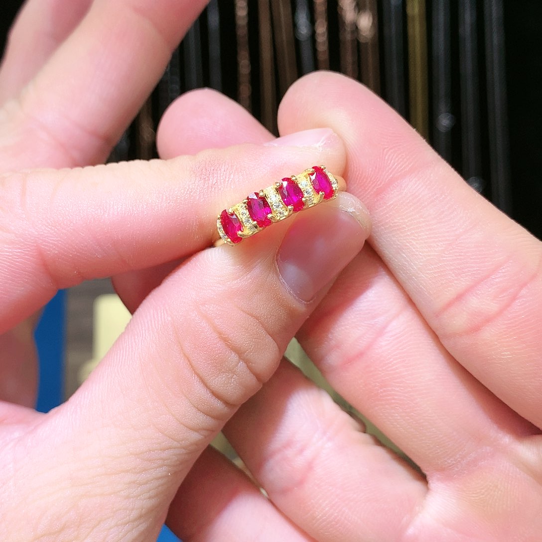 红宝石戒指银S925镶嵌