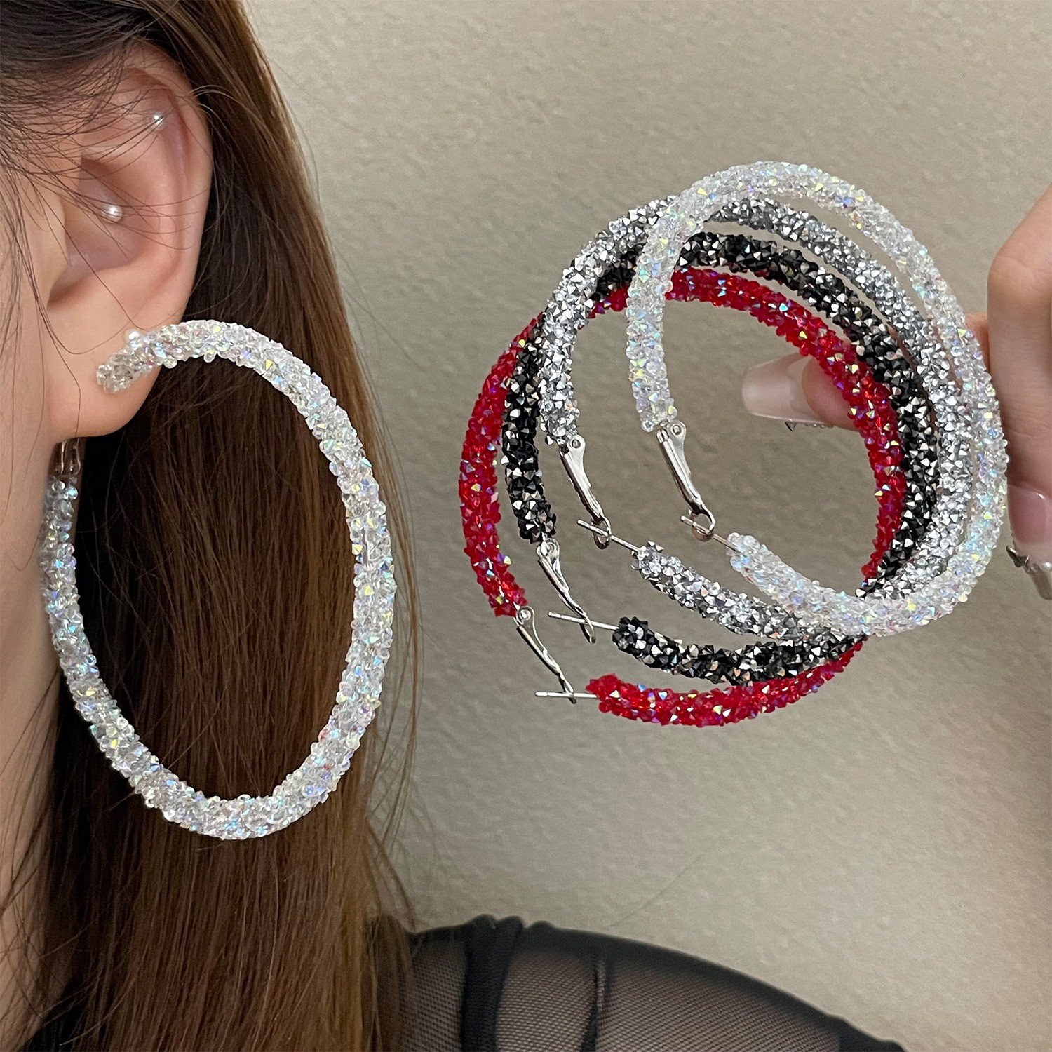 合金仿水晶耳饰 满钻5.6.7㎝满钻耳圈