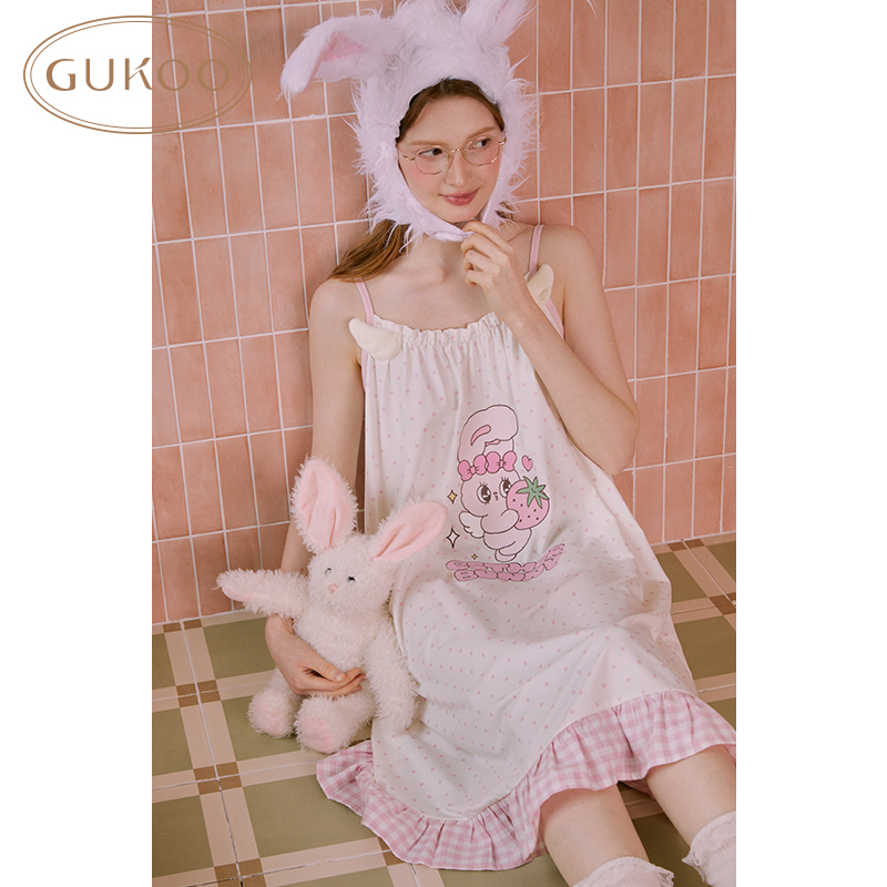 Gukoo/果壳夏季艾丝乐小兔联名新款甜美少女吊带舒适可外穿睡衣