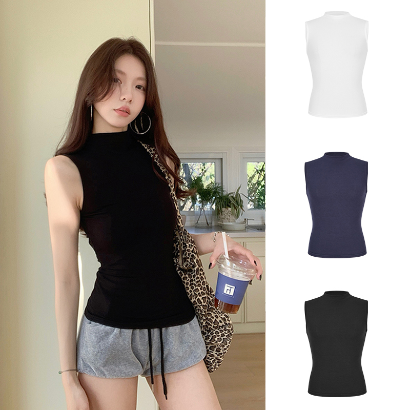 Moses Queen/魔西女王美式半高领无袖背心女夏季紧身显瘦短款上衣
