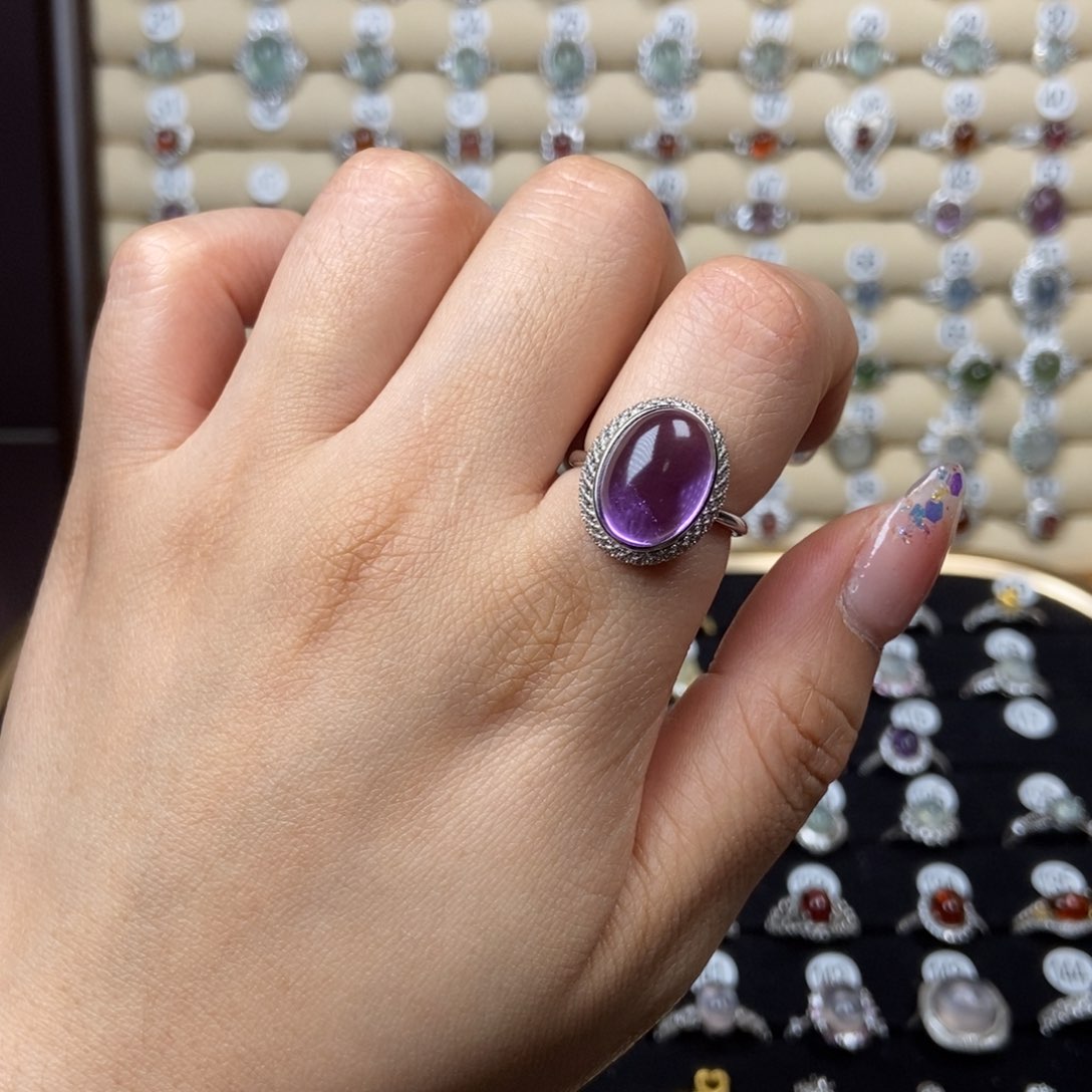紫晶戒指银S925镶嵌妮**妈