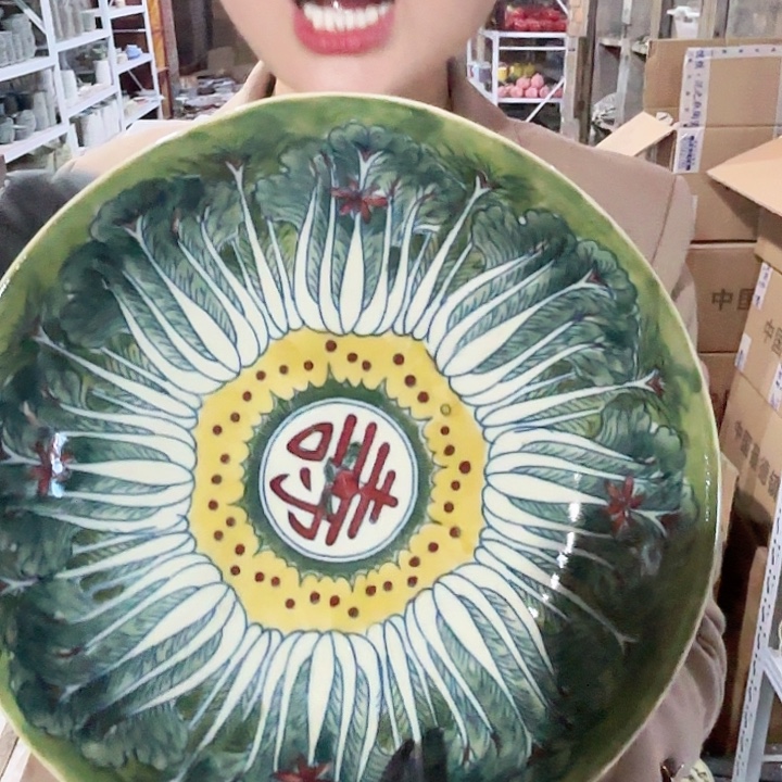 其他陶景德镇高温陶瓷白菜画片黄希希盘子