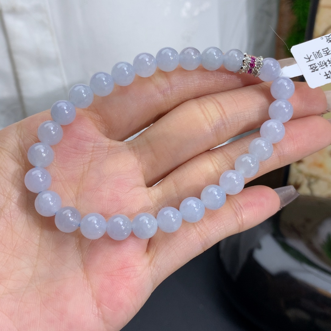 翡翠手链未镶嵌卡7胶润蓝手串