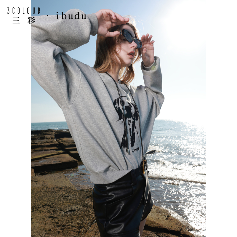 【达人专属】三彩ibudu2025春季新款连帽空气层卫衣宽松狗狗绣dbx