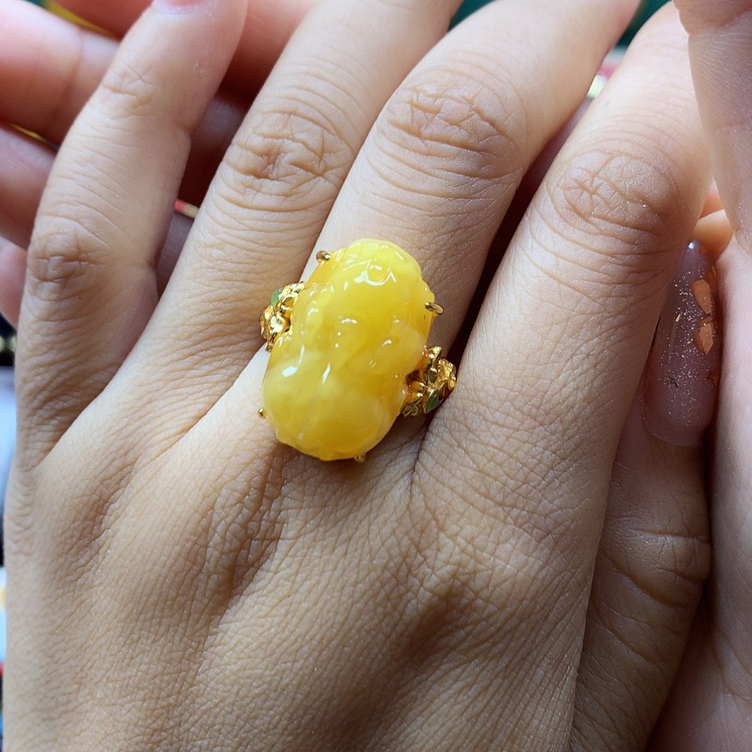 蜜蜡银S925镶嵌戒指戒指