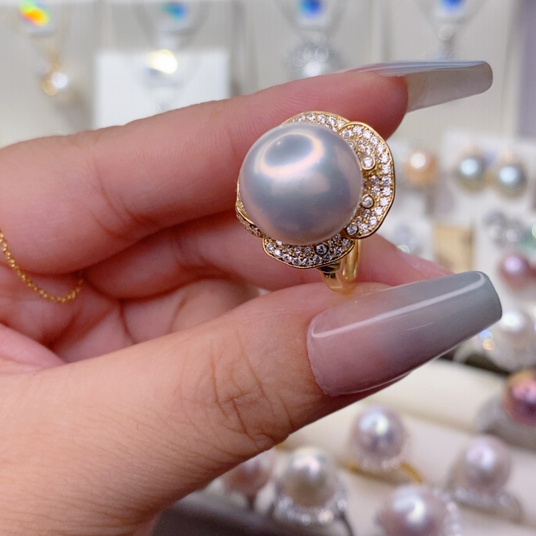 戒指银S925镶嵌淡水珍珠任**妞