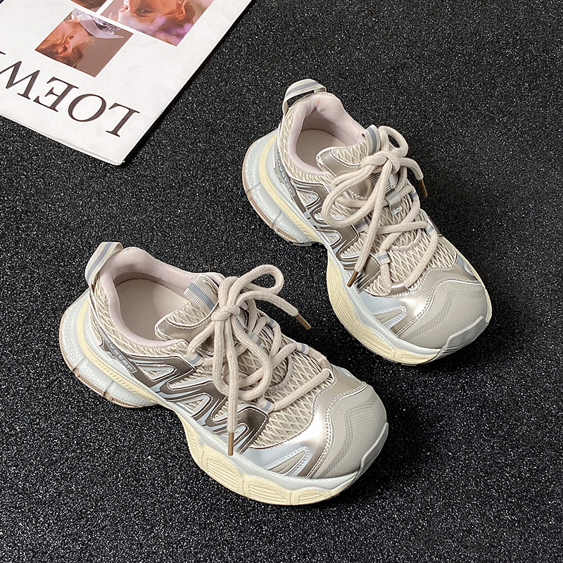 秋冬超正圆头老爹鞋百搭女鞋厚底网面运动鞋2026新款复古春季网红