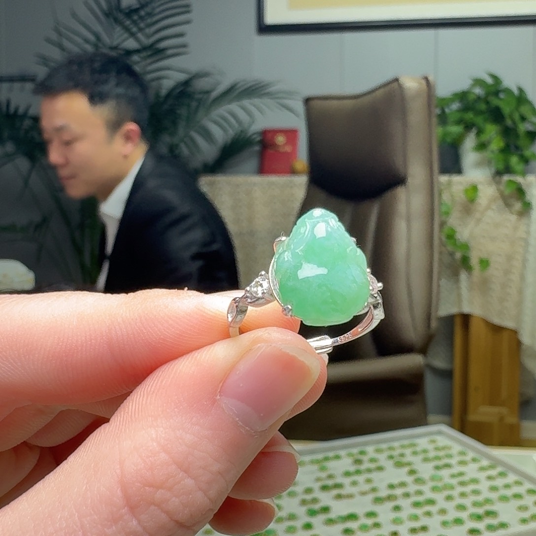 翡翠银S925镶嵌戒指天然