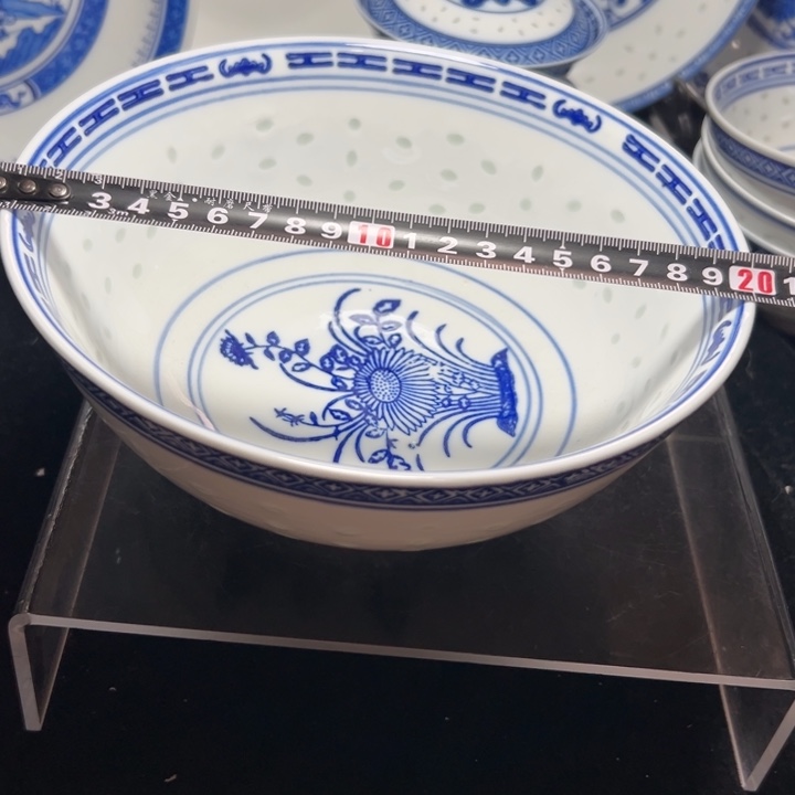 碗青花玲珑8寸兰花汤碗