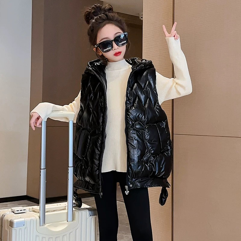 791哈哈家 女童秋冬新款洋气韩版加厚保暖连帽棉马甲校