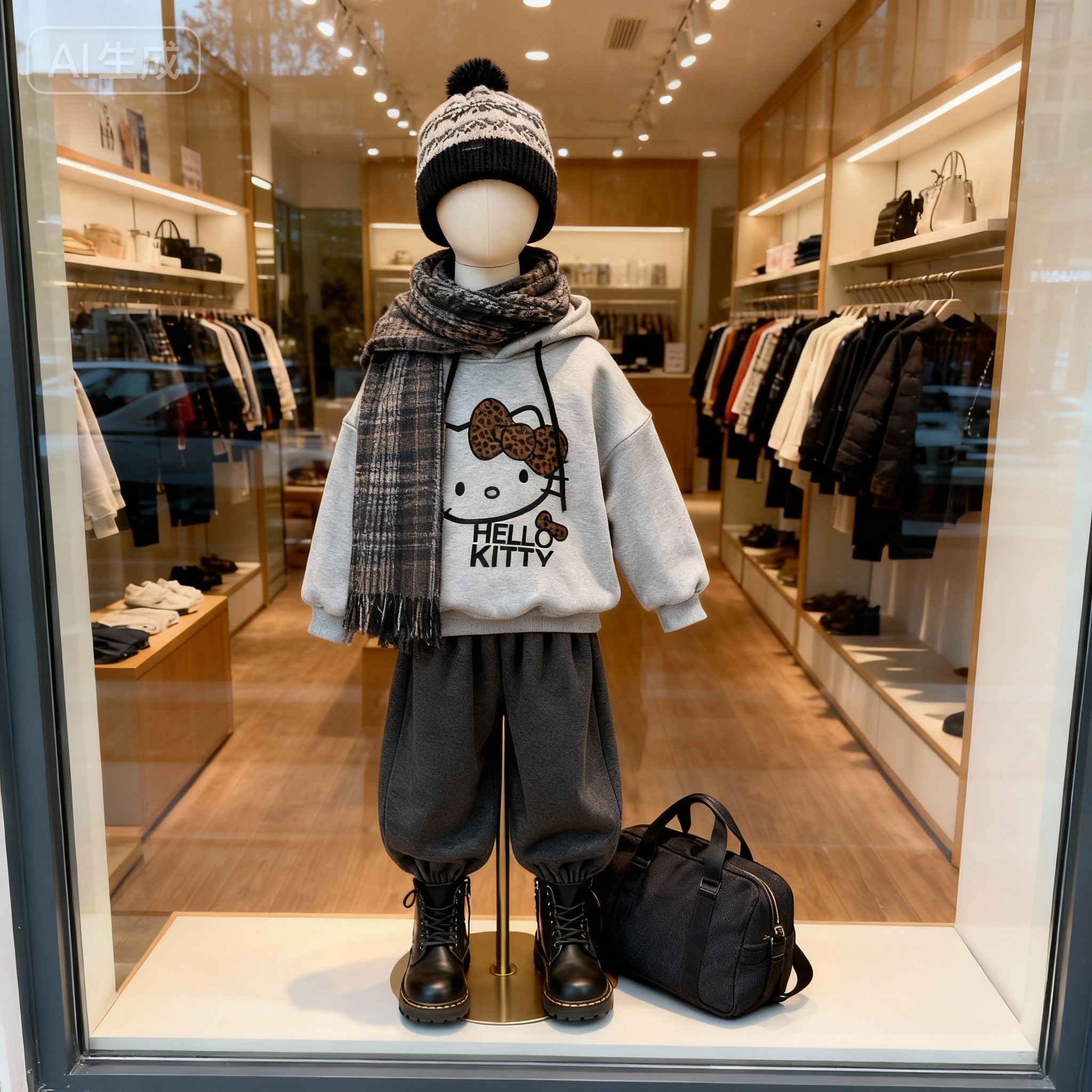 3034加绒加厚卫衣韩版卡通小猫宽松上衣中大童秋冬休闲洋气长袖