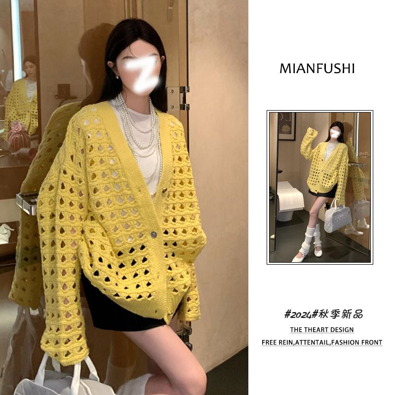 【镂空开衫外套】韩国东大门镂空针织衫秋天宽松毛衣外套