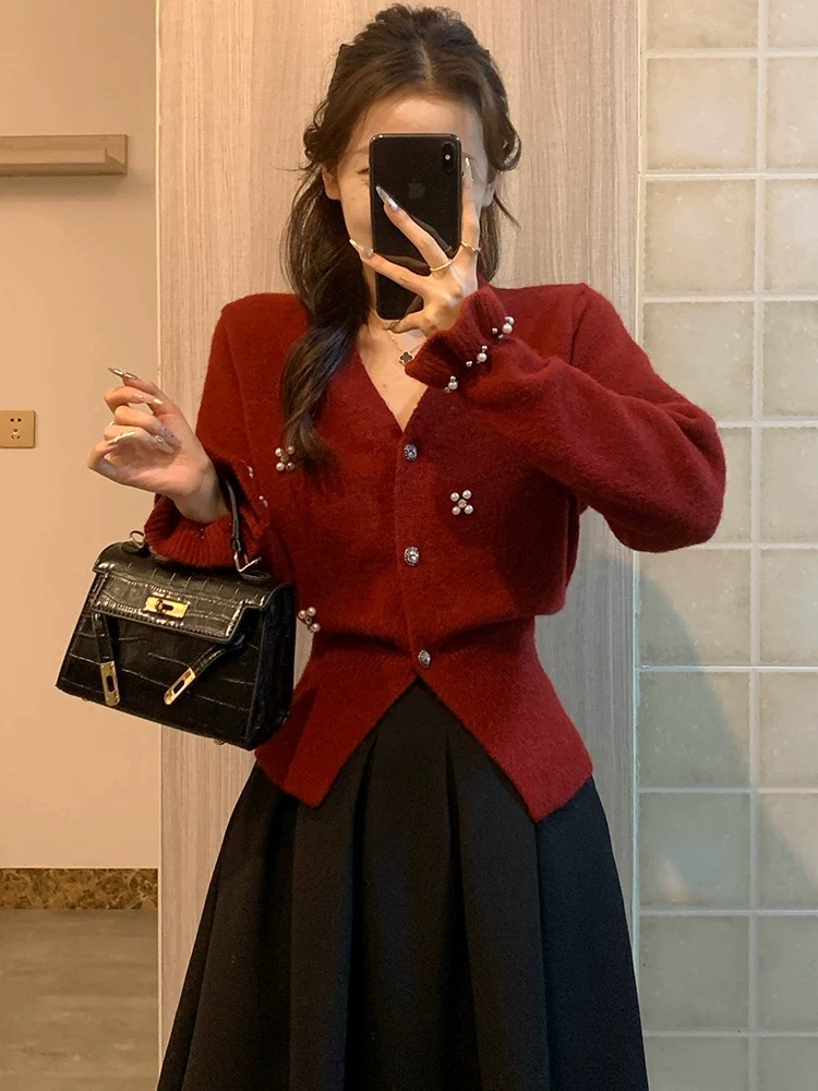 (L61-L20）厚针织毛衣长袖条纹时尚百搭短款上衣套头秋冬毛针织衫