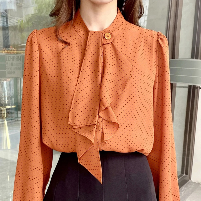 商场同款女装2025春季复古飘带波点衬衣衬衫女长袖