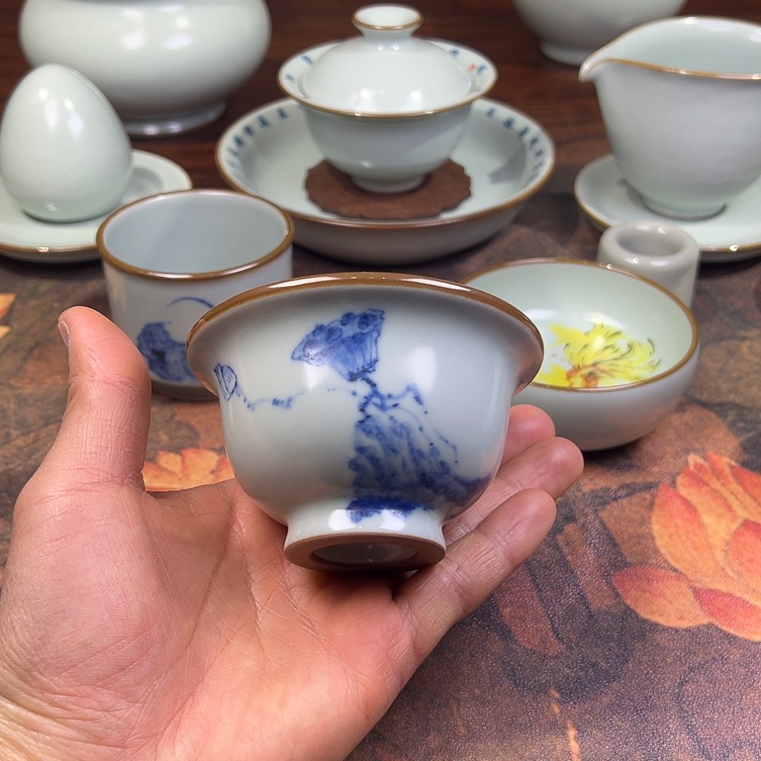 杯天青荷叶莲蓬压手杯