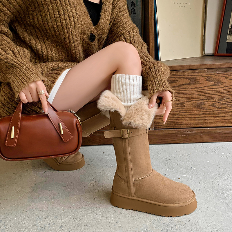 【万达撤柜】东北加绒加厚俩穿冬季大棉鞋女显瘦不过膝长筒防滑雪