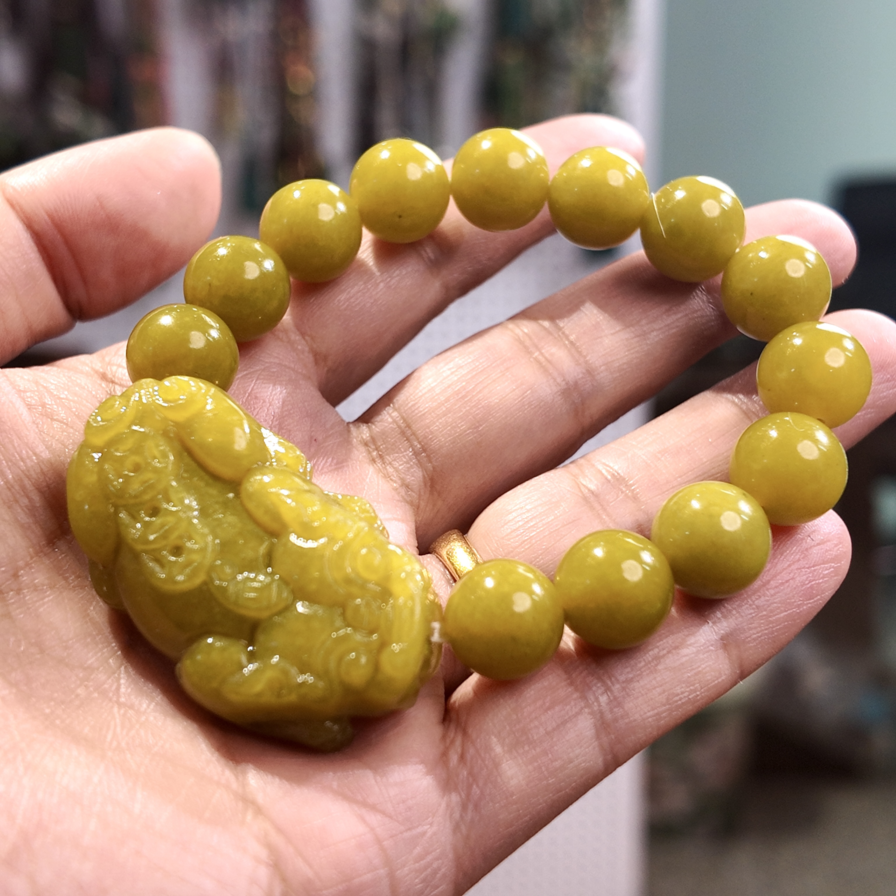 岫玉牛油果貔貅手链手串男女皆可戴