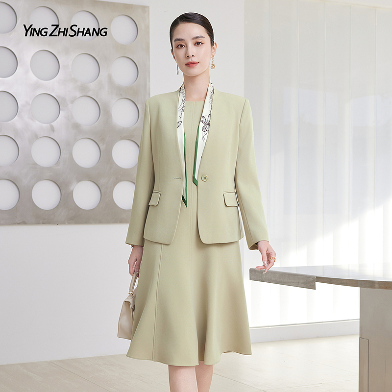 赢智尚2026春季新款希林绿双层醋酸时尚套装女职场商务ZA-ZB00904