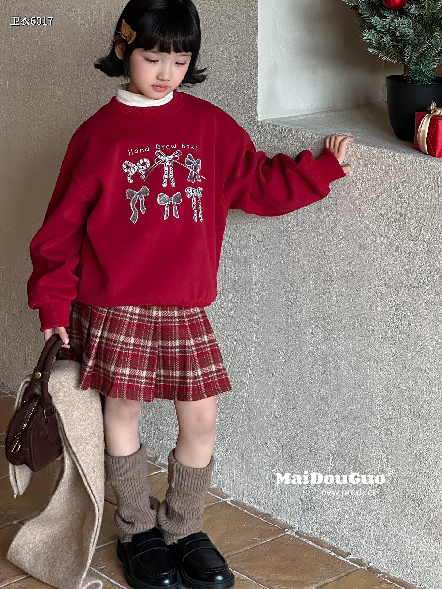 【实体店】内有安全裤 复古毛呢百搭童装格子百褶裙32400