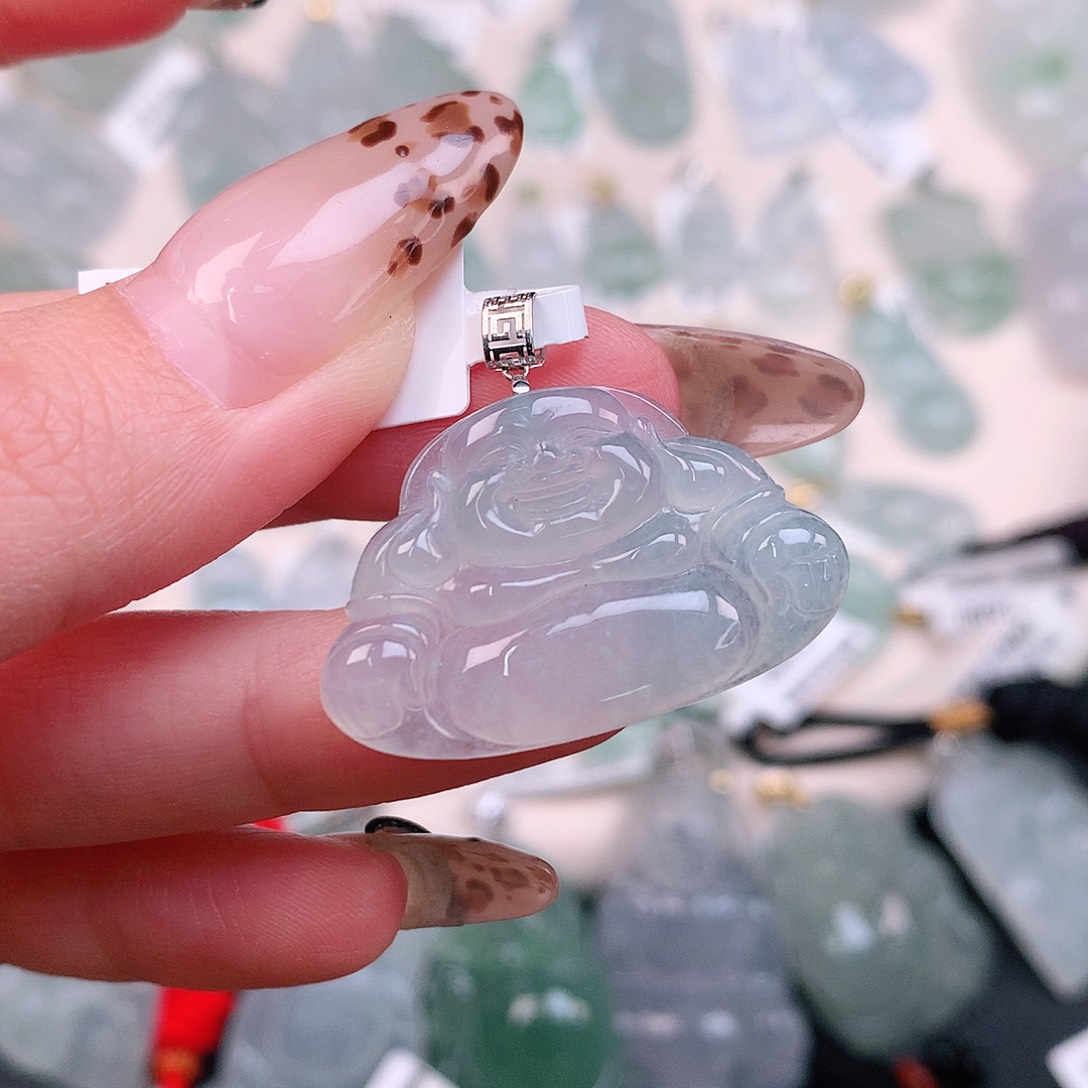 翡翠颈饰18K金镶嵌冰佛25.6、19.7、30.7、4