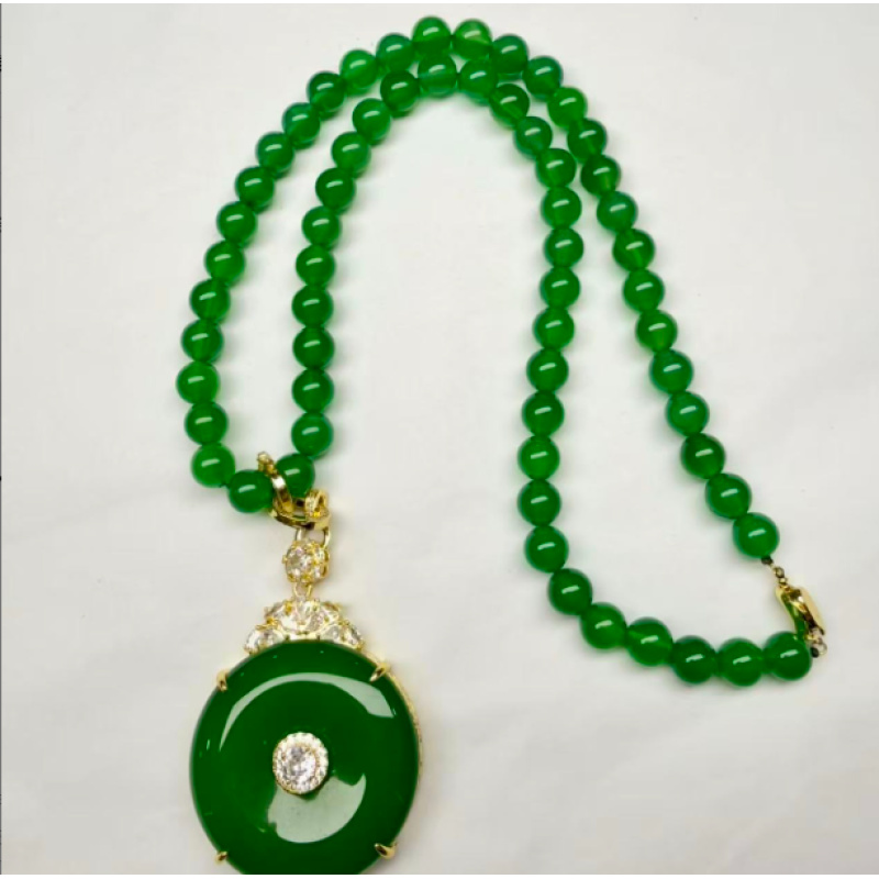ZH53-天然  高端  大气   -时尚  绿玉髓  绿平安抠项链