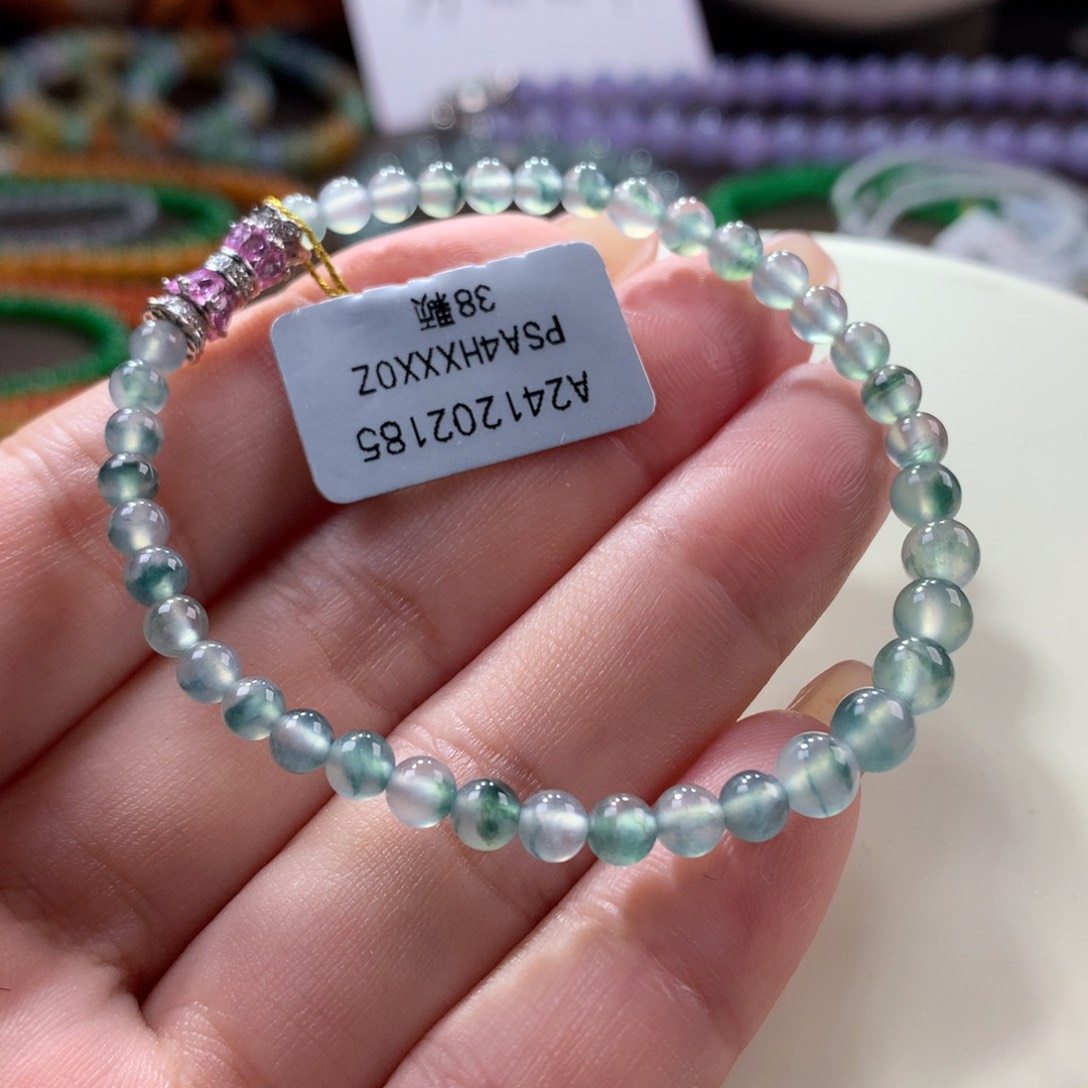 翡翠手链未镶嵌翡翠高冰飘蓝花卡4~5+