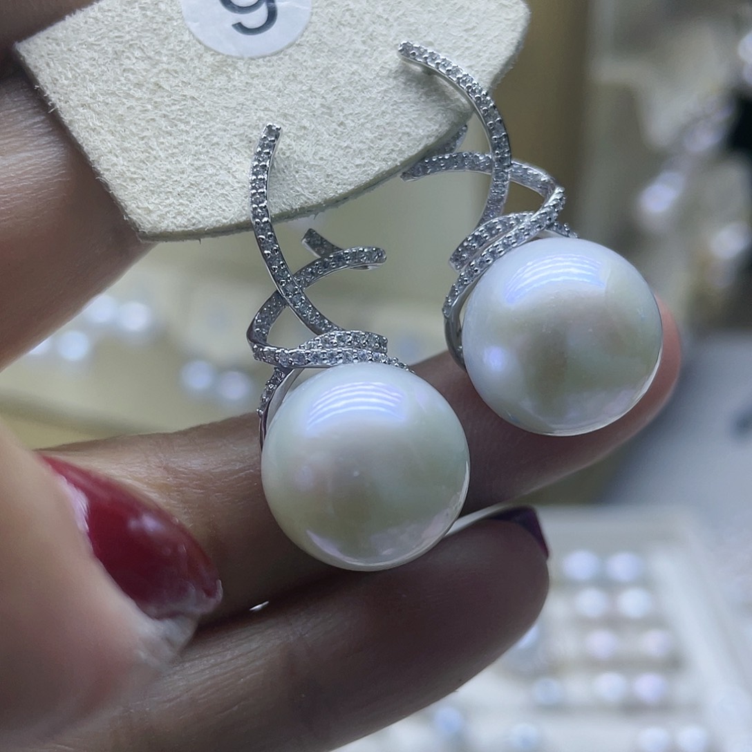 淡水珍珠耳饰银S925镶嵌
