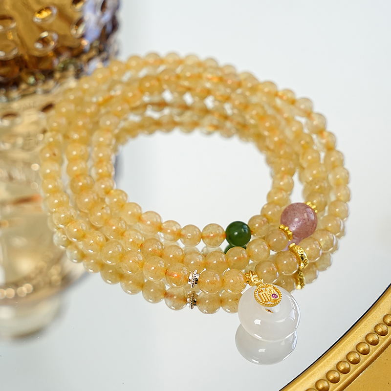 原创设计天然金发晶草莓晶碧玉玉髓多圈手串多样性发一-8487