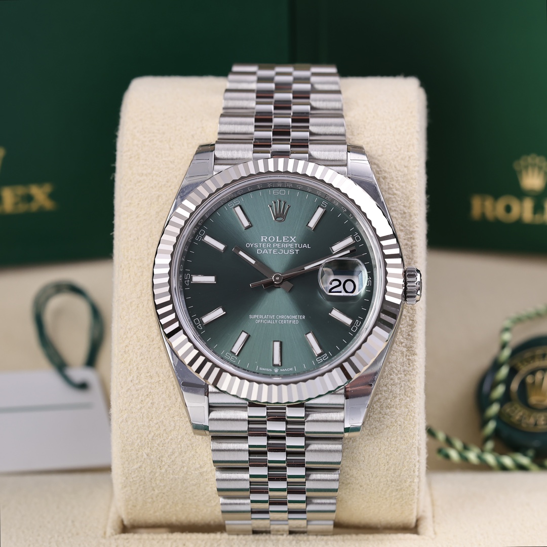 99新 Rolex/劳力士 126334日志 新款薄荷绿 五珠链2025年2月保卡