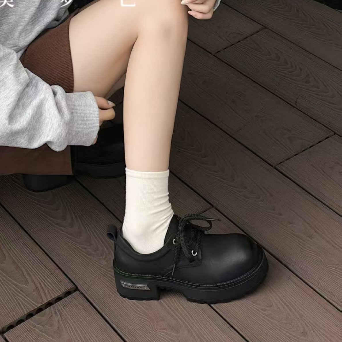 粗跟休闲风系带秋季女厚底乐福鞋【美罗巴】