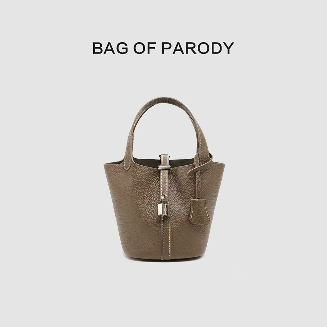 bag of parody春夏新款百搭头层牛皮菜篮子水桶包