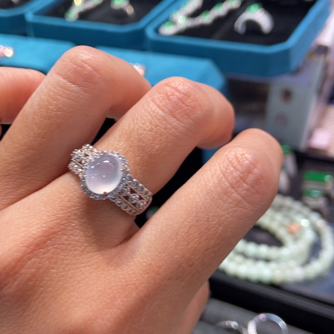 翡翠银S925镶嵌戒指天然缅甸